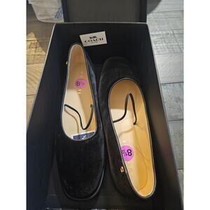 Coach Women Ladies Emilia Velvet MJ Slip on Shoes Size 8.5 NIB Black Ballet Flat